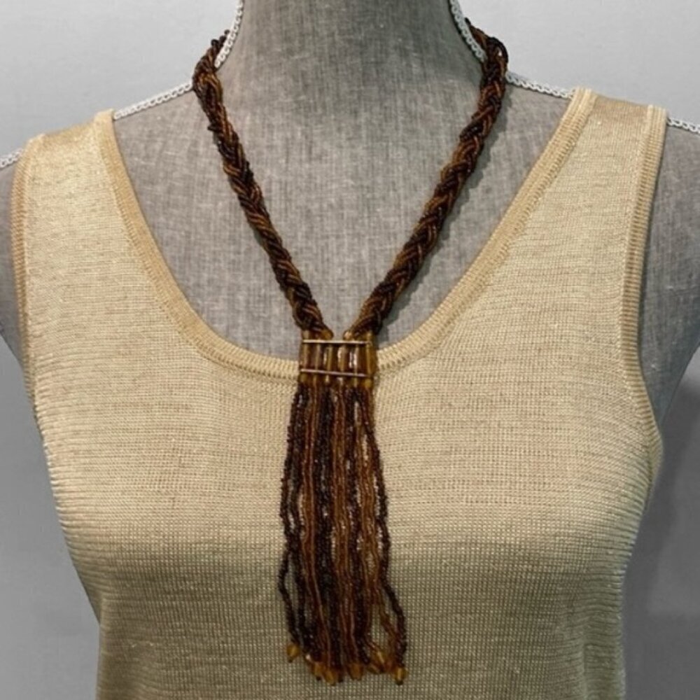 Brown Beaded Waterfall Necklace